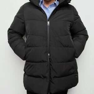 Mango MNG Women's Puffer Coat Black Size XL Hood With Zippered Pockets NWOT